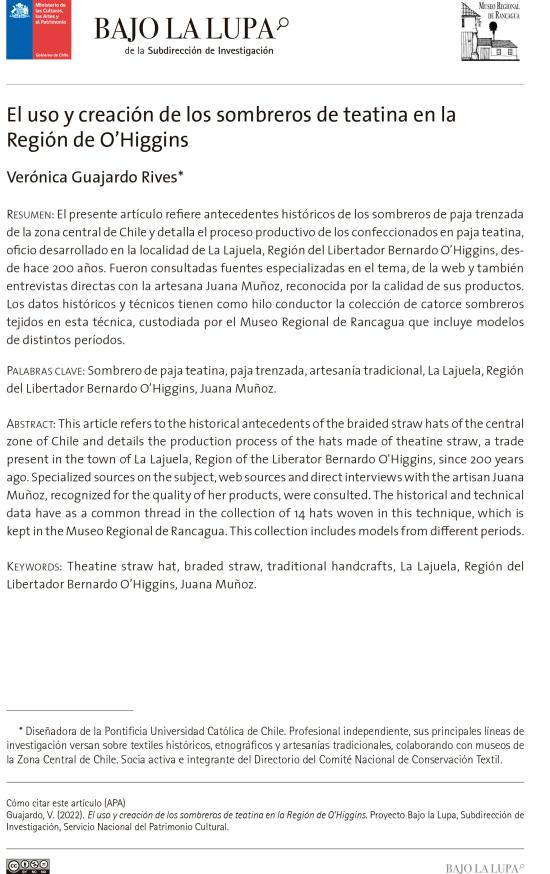 El uso y creación de los sombreros de teatina en la Región de O’Higgins